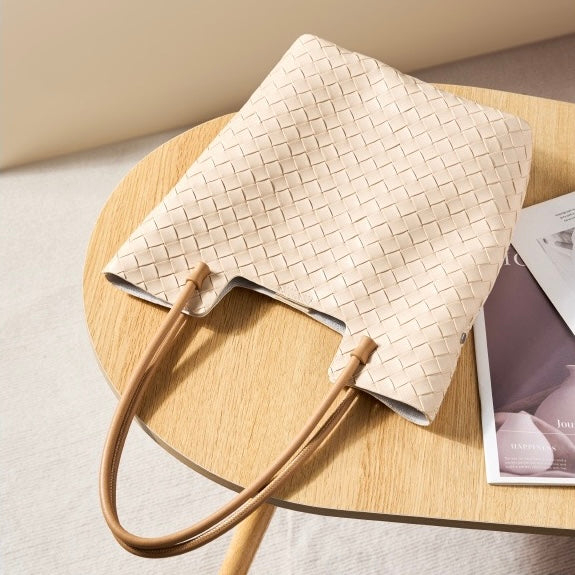Women's Genuine Weaving Leather Minimalist Shoulder Tote Bag