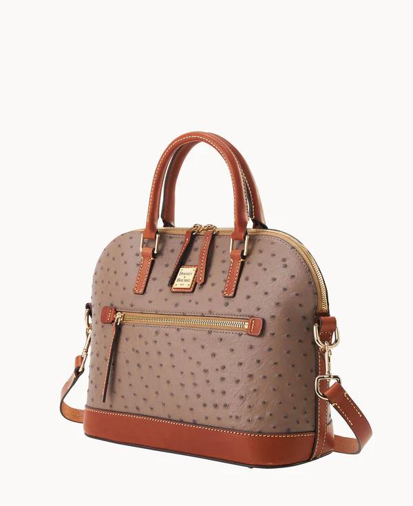 Ostrich Domed Zip Satchel