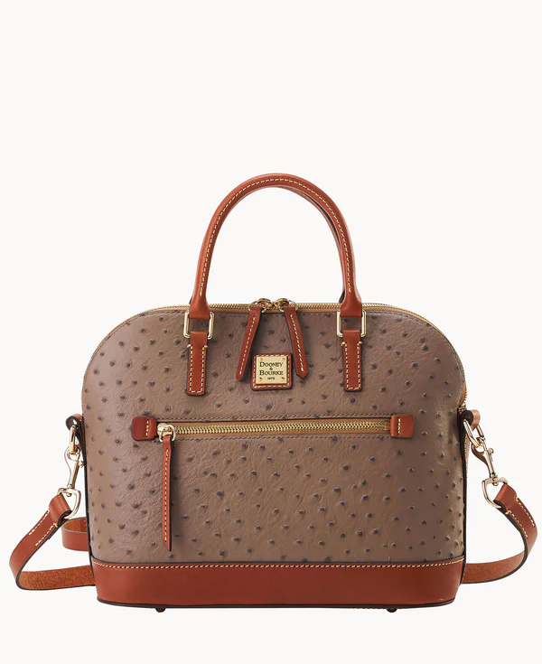 Ostrich Domed Zip Satchel