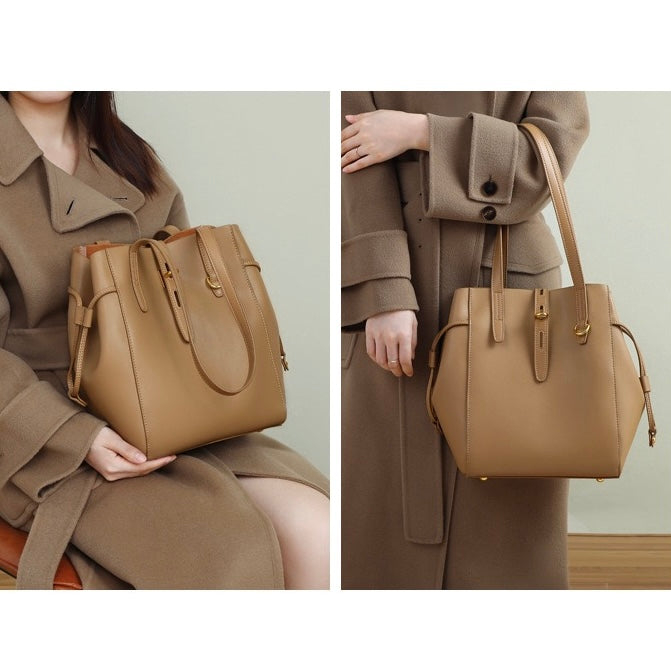 Women’s Genuine Leather Vintage Lock Buckle Tote Bag