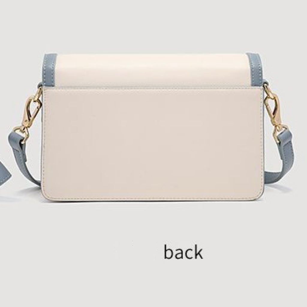 Women’s Genuine Leather Blue White Color Block Rabbit Small Square Bag