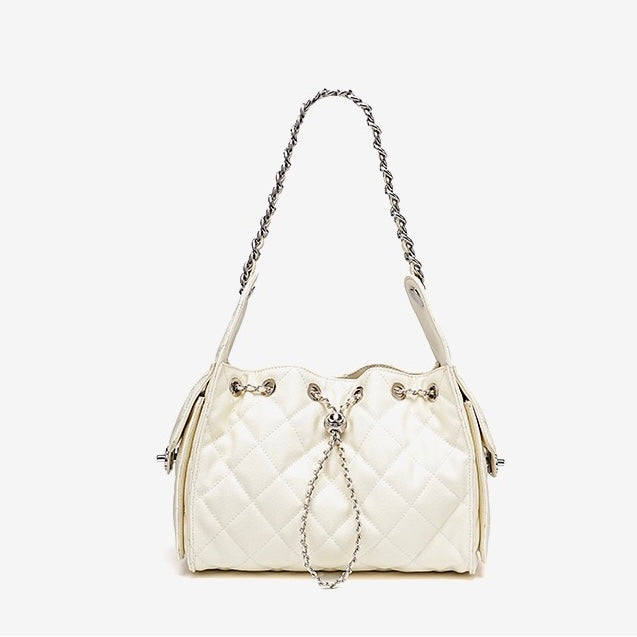 Genuine Leather Caviar Pattern Large Capacity Bucket Shoulder Bag