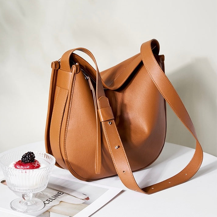 Women’s Genuine Leather Soft Tote Bag in Lazy Chic Style with Large Capacity
