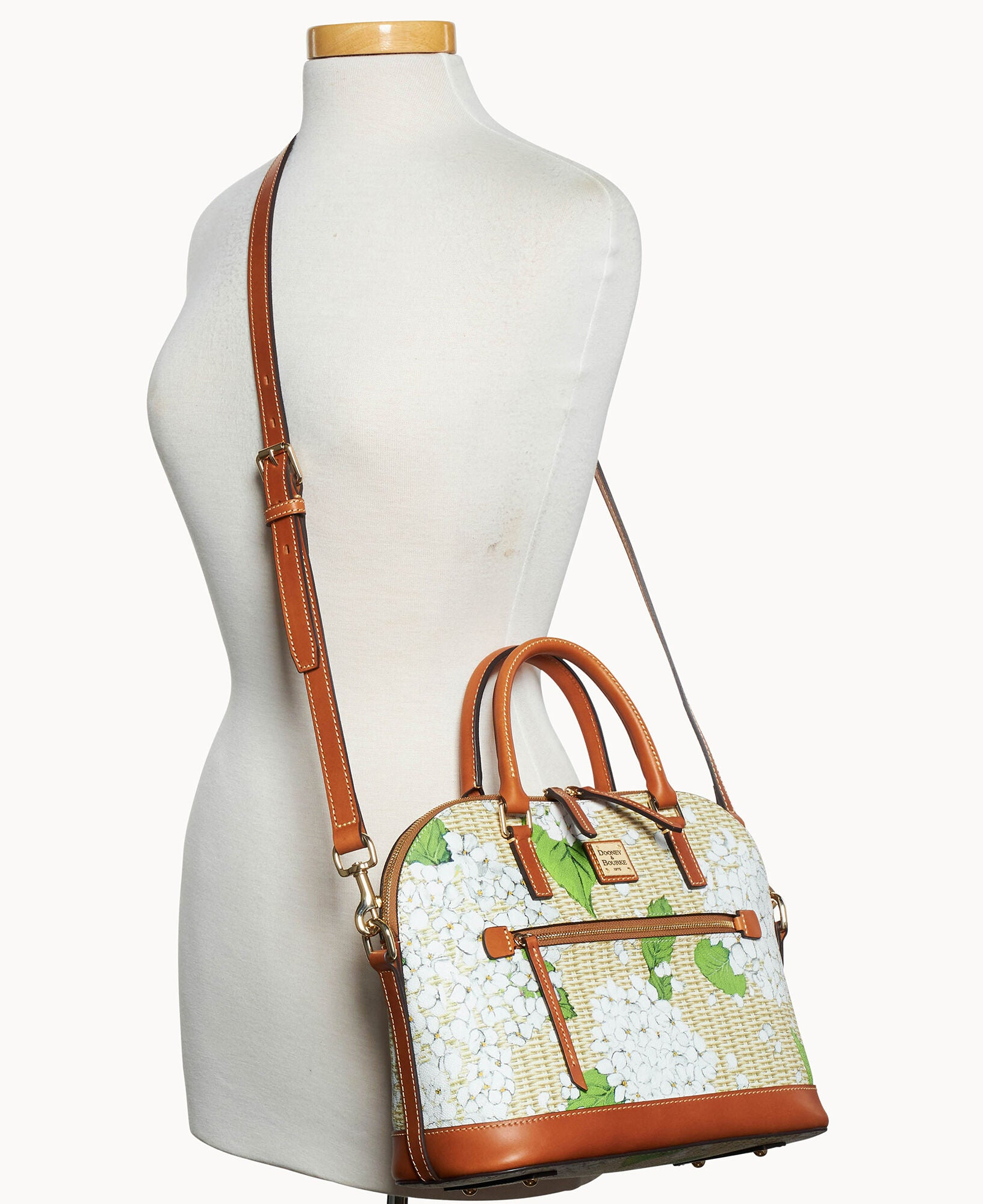 Hydrangea Basketweave Domed Zip Satchel