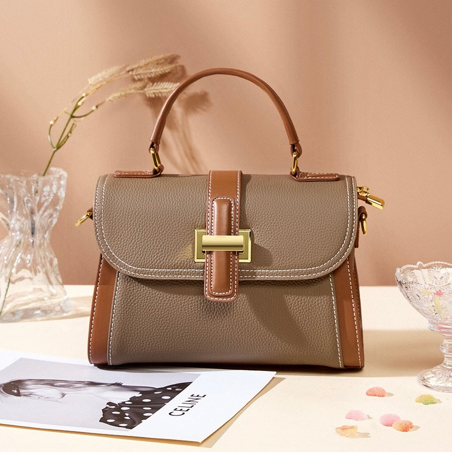 Women’s Luxe Minimalist Leather Structured Top Handle Crossbody Bag