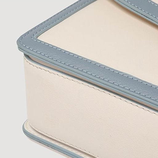 Women’s Genuine Leather Blue White Color Block Rabbit Small Square Bag