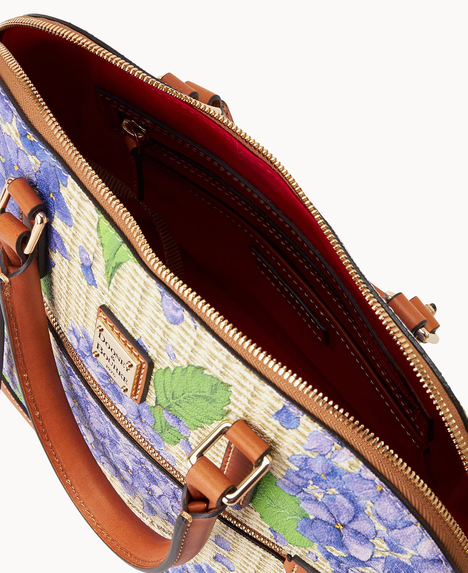 Hydrangea Basketweave Domed Zip Satchel
