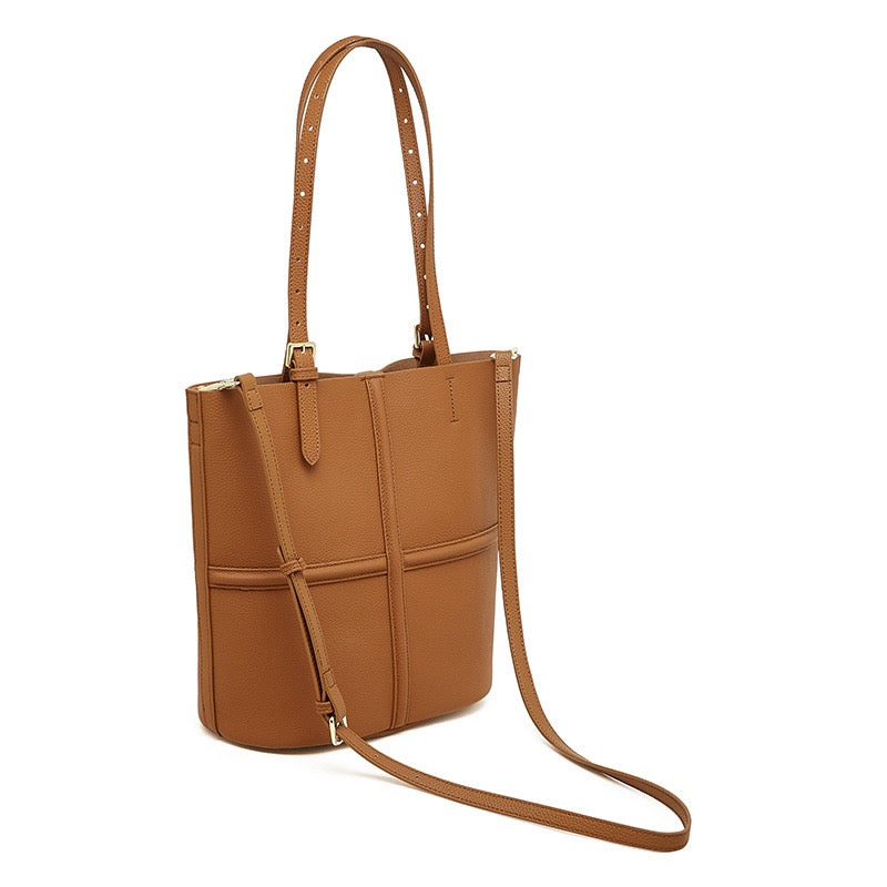 Women’s Luxury Genuine Leather Commuter Tote Bag with Inner Pouch