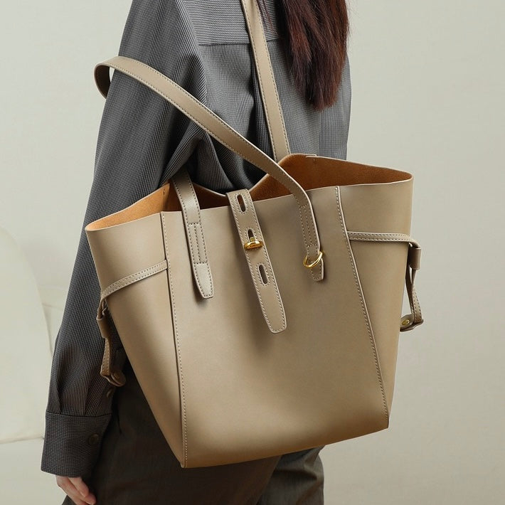 Women’s Genuine Leather Vintage Lock Buckle Tote Bag
