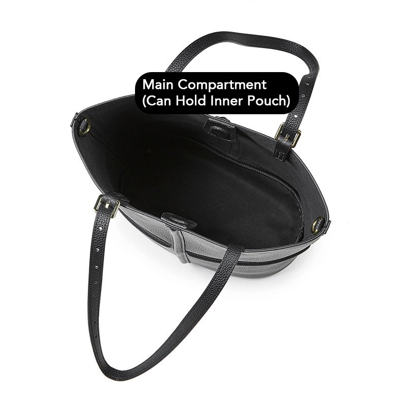 Women’s Luxury Genuine Leather Commuter Tote Bag with Inner Pouch
