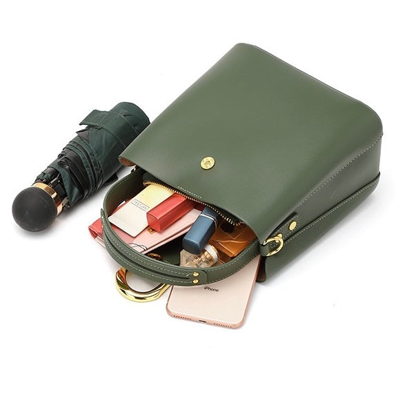 Women’s Genuine Leather Bucket Shoulder Bag – Large Capacity Crossbody for Daily Commute