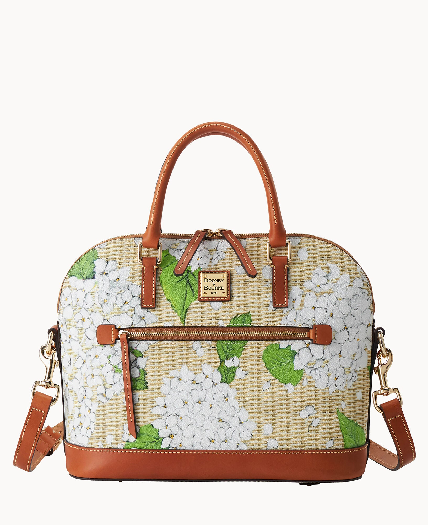 Hydrangea Basketweave Domed Zip Satchel