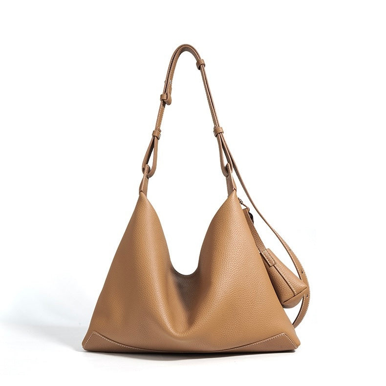 Women's Genuine Leather Minimalist Tote Dumpling Bag Shop Handbag