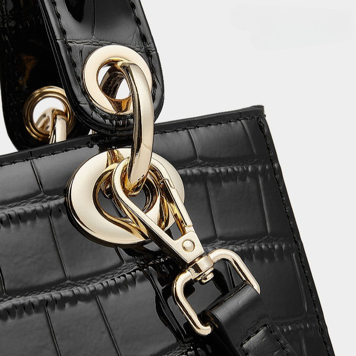 Women's Luxury Croc-Embossed Genuine Leather Top-Handle Bag