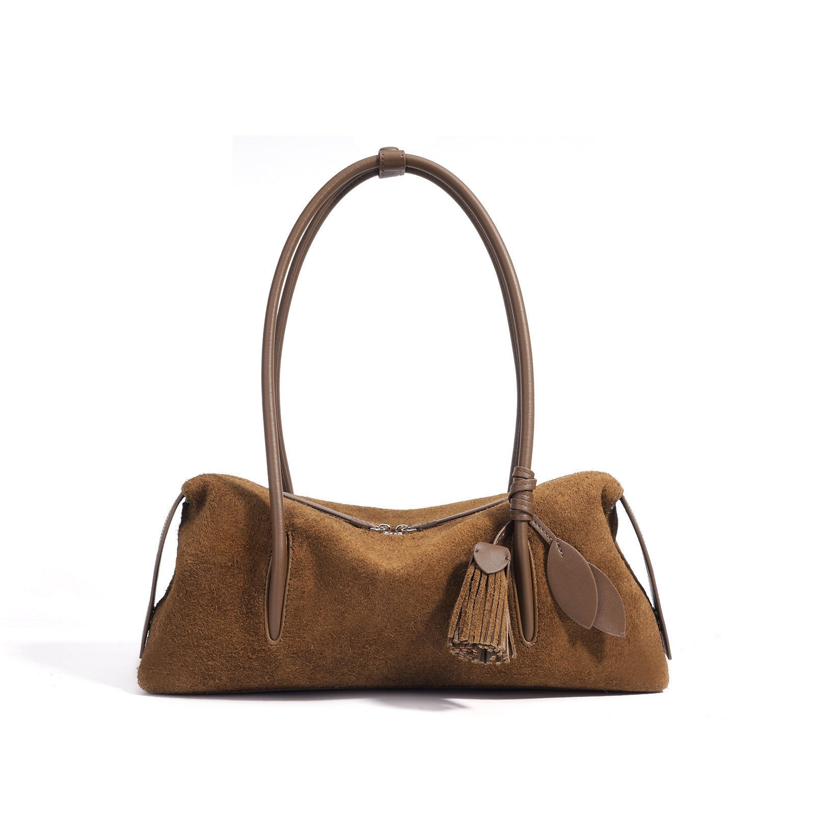 Matte Genuine Leather Tassel Pendant Shoulder Pillow Bag