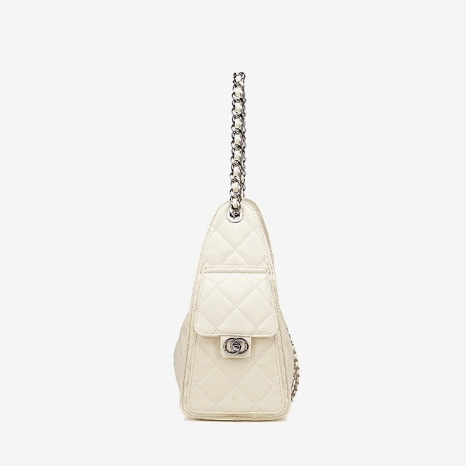 Genuine Leather Caviar Pattern Large Capacity Bucket Shoulder Bag