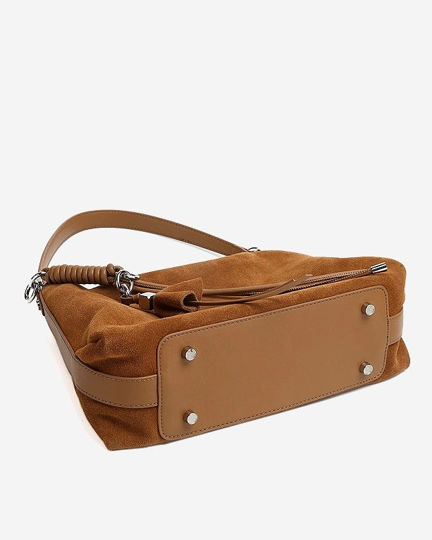 Suede Luxe Hobo Bag with Braided Detail & Tassel Accent