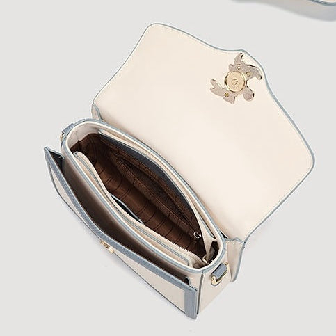 Women’s Genuine Leather Blue White Color Block Rabbit Small Square Bag