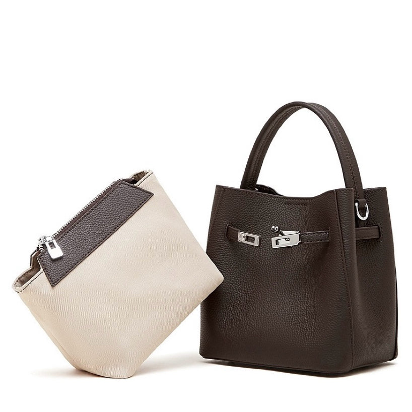 Women's Luxury Genuine Leather Basket Bucket Bag