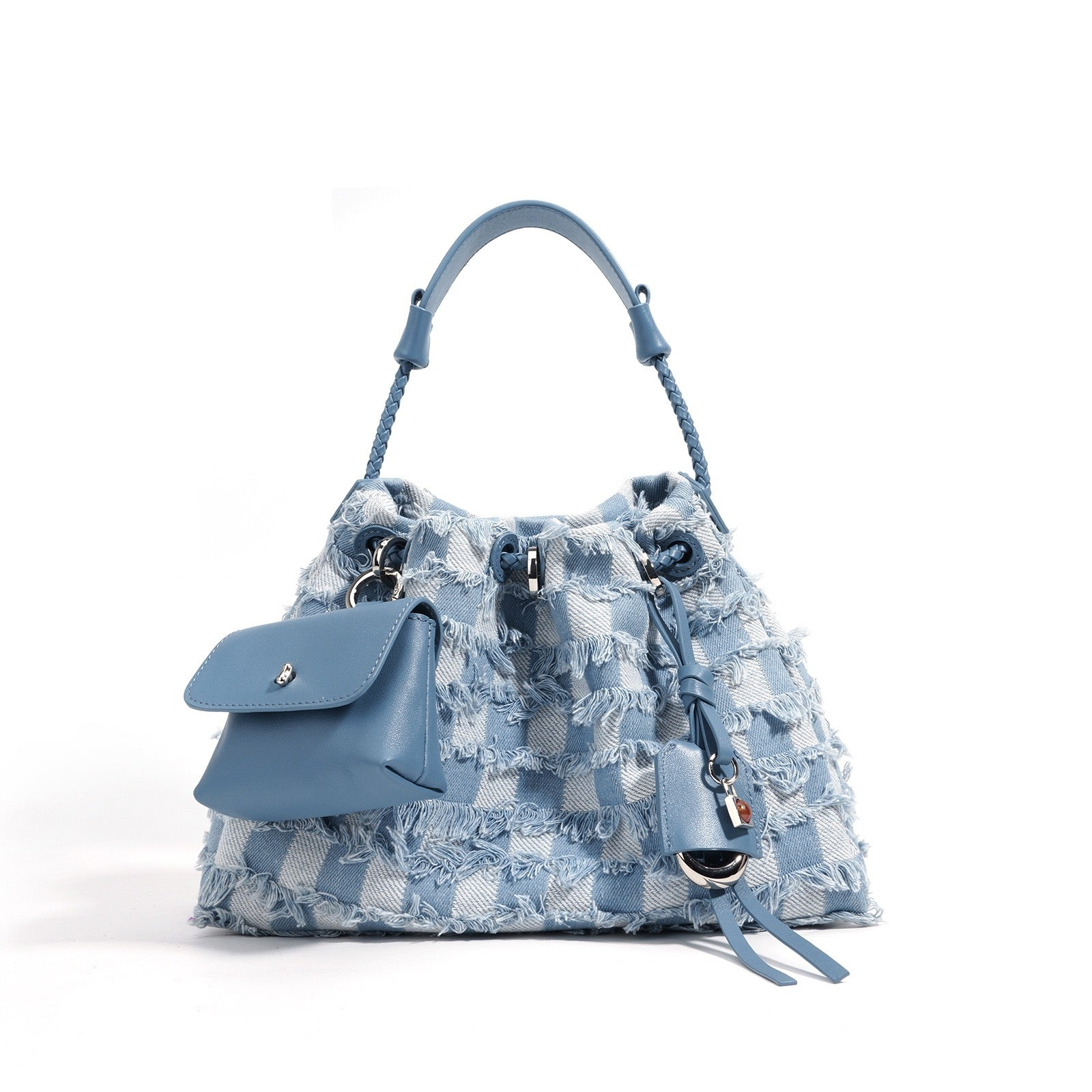 Women’s Genuine Leather & Denim Colorblock Crossbody Shoulder Bag