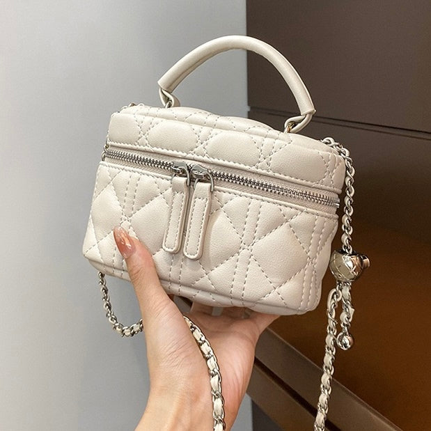 Exquisite Women's Genuine Leather Mini Bag with Gold Ball Chain