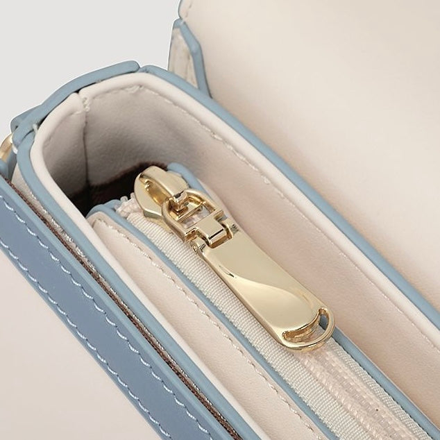 Women’s Genuine Leather Blue White Color Block Rabbit Small Square Bag
