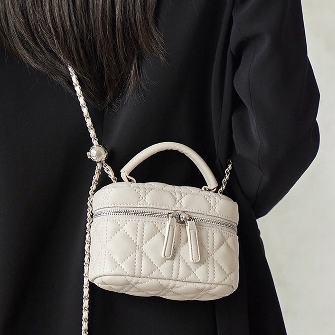 Exquisite Women's Genuine Leather Mini Bag with Gold Ball Chain