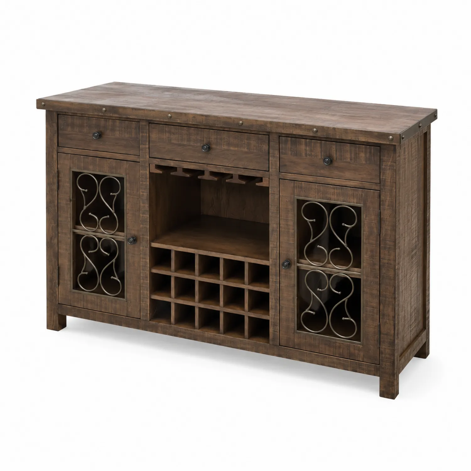Credenza bar in legno massello con dettagli in metallo, 120cm x 40cm x 95cm