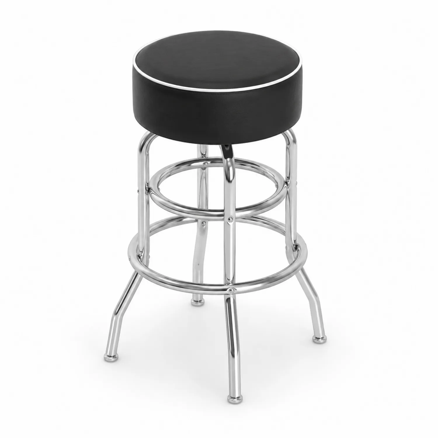 Sgabello da Bar in Pelle Nero e Acciaio Cromato 75 cm