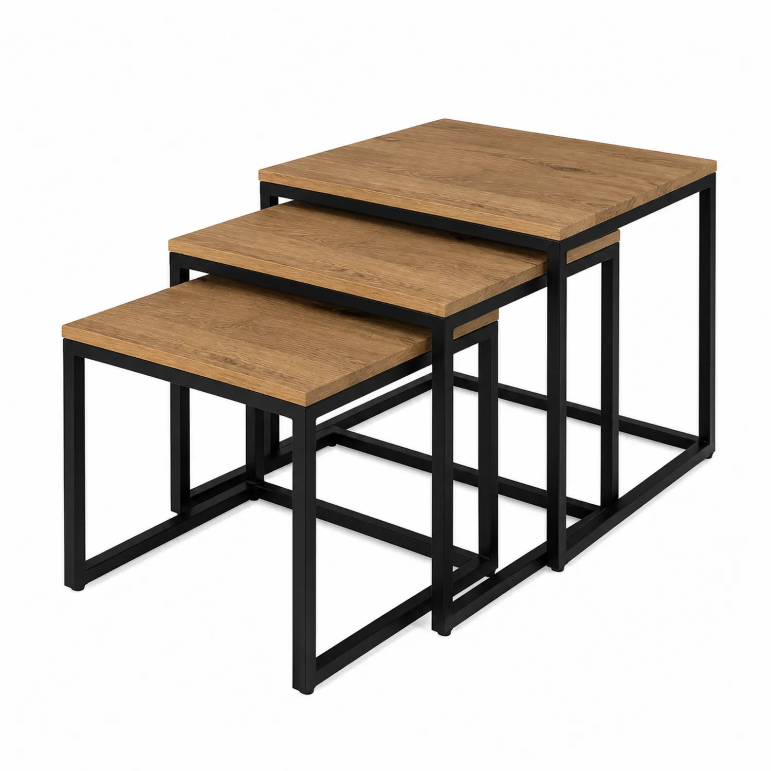 Set di Tavolini in Legno e Metallo 3 Pezzi