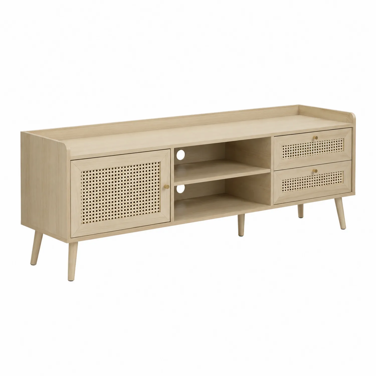 Mobile TV in Legno con Cassetti e Ante in Rattan