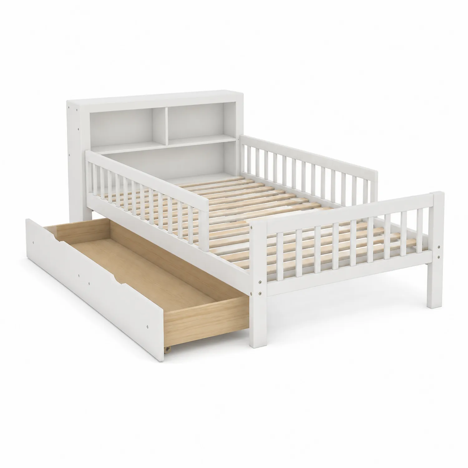 Letto singolo in legno con cassetto e libreria integrata 200x90 cm