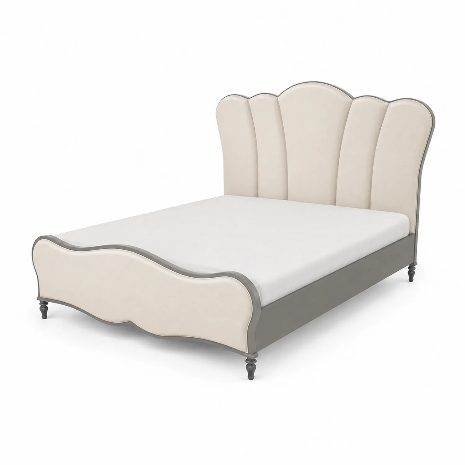 Letto Matrimoniale in Legno con Testiera Imbottita Beige