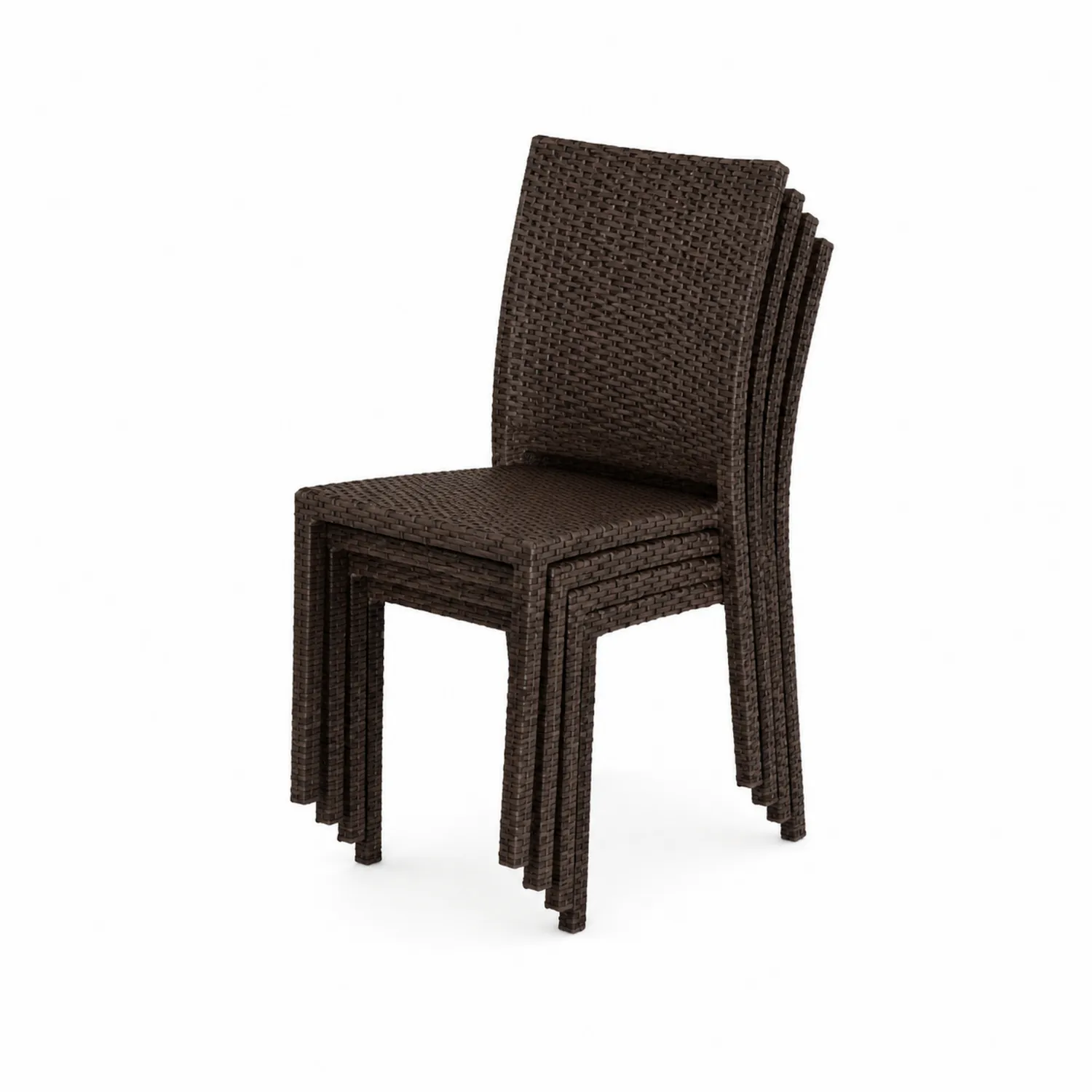 Set di 4 Sedie Impilabili in Rattan Sintetico Marrone