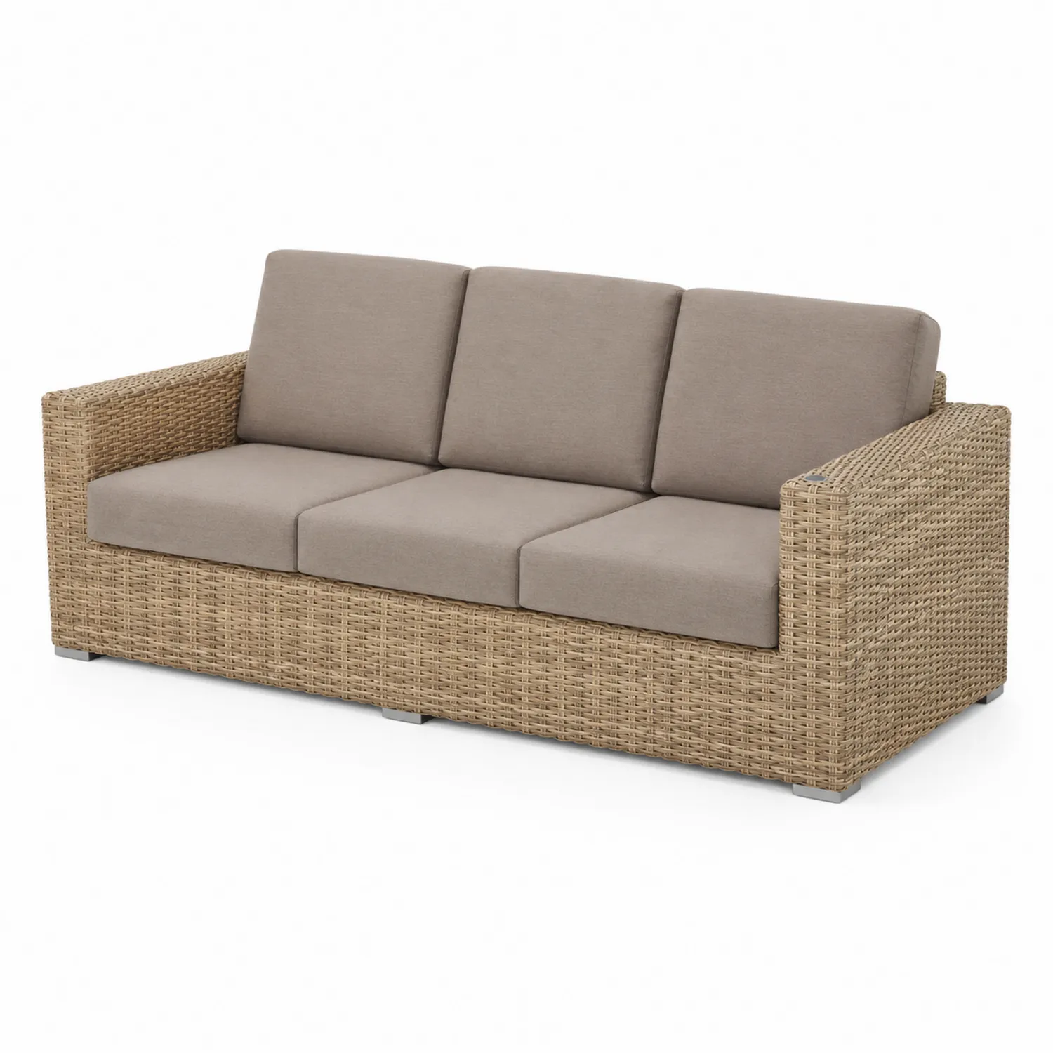 Divano da giardino in rattan con cuscini in poliestere a 3 posti