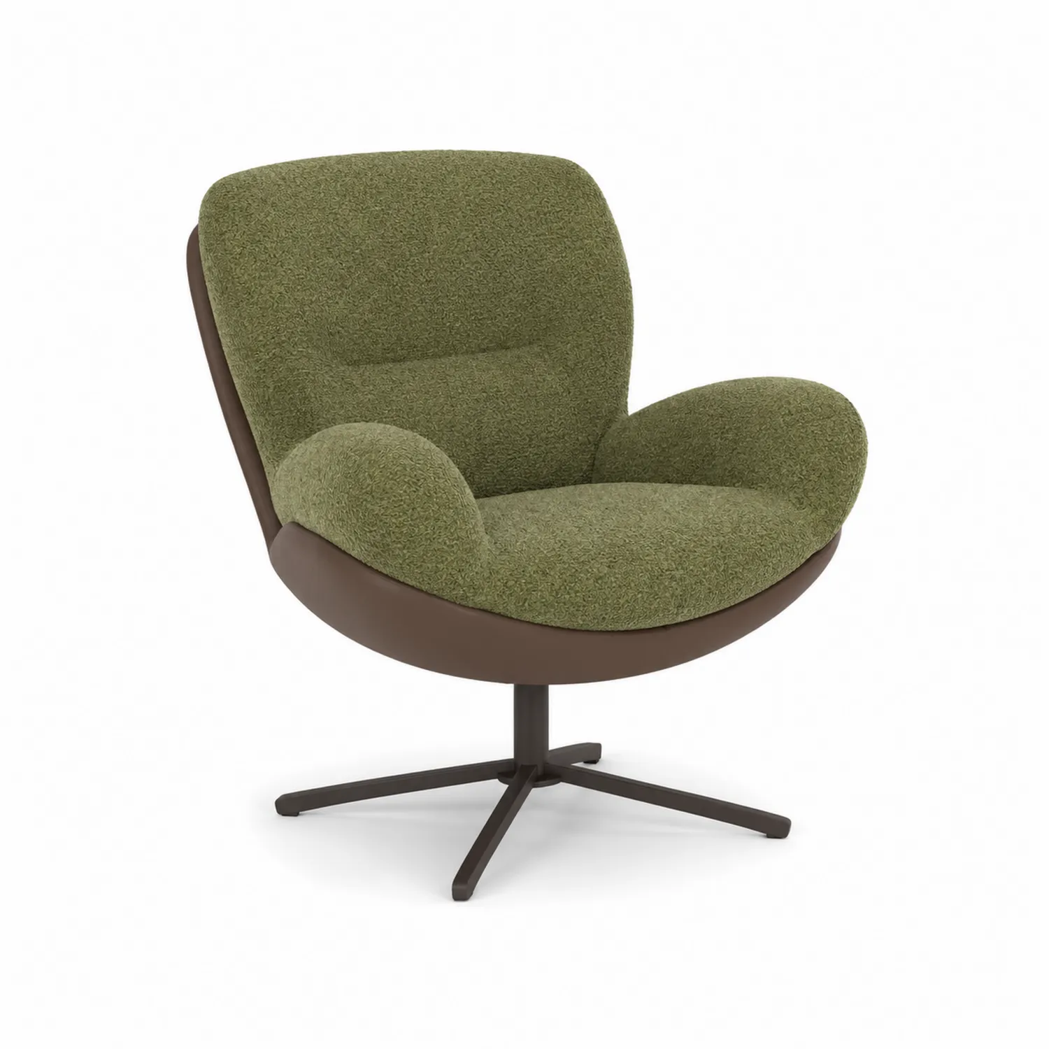 Poltrona in tessuto Bouclé verde con base girevole in metallo