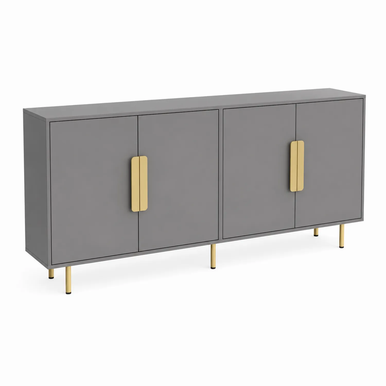 Credenza in MDF Grigio con Maniglie e Gambe in Metallo Dorato