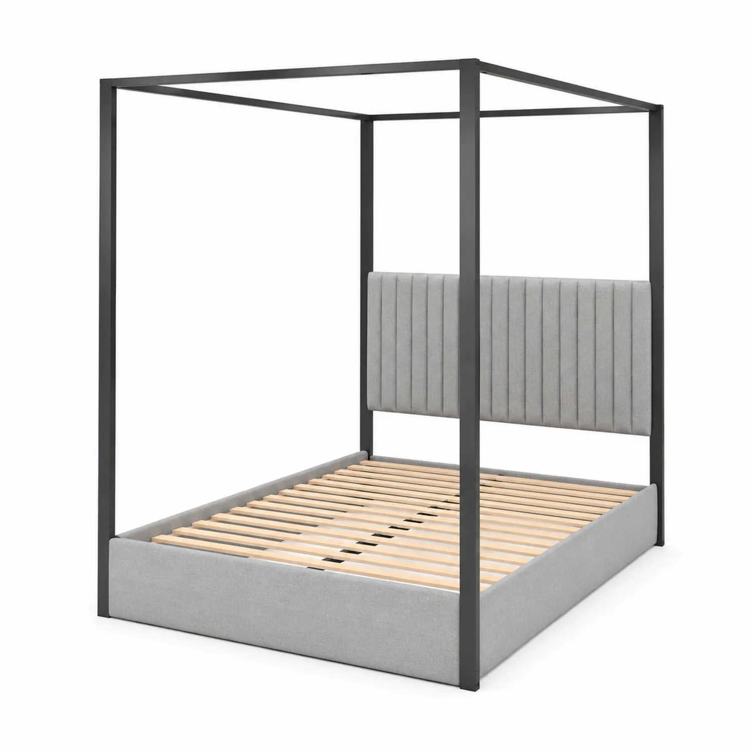Letto a Baldacchino in Metallo e Tessuto Grigio