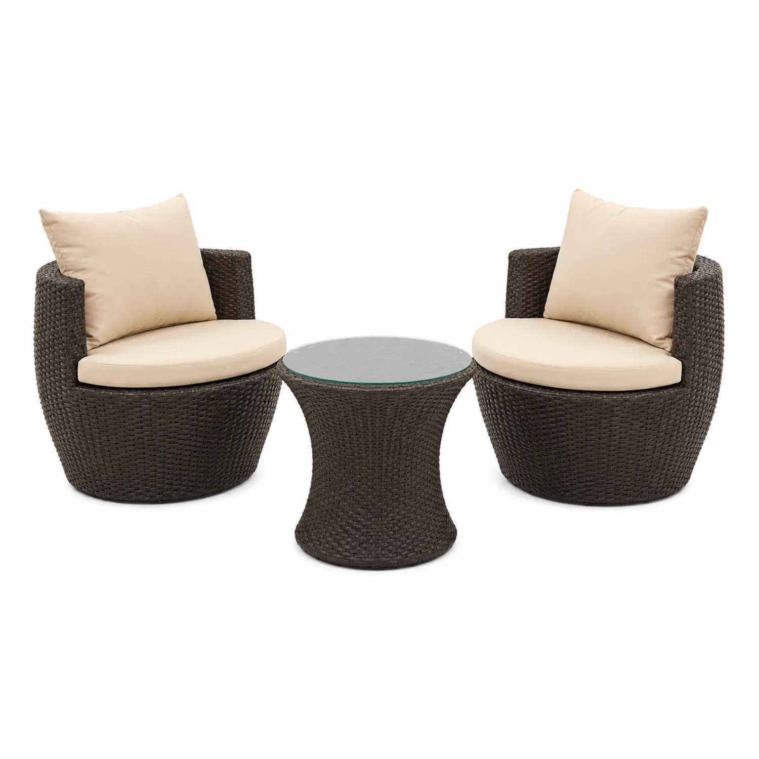 Set da Giardino in Rattan Sintetico con Cuscini e Tavolo in Vetro Temperato