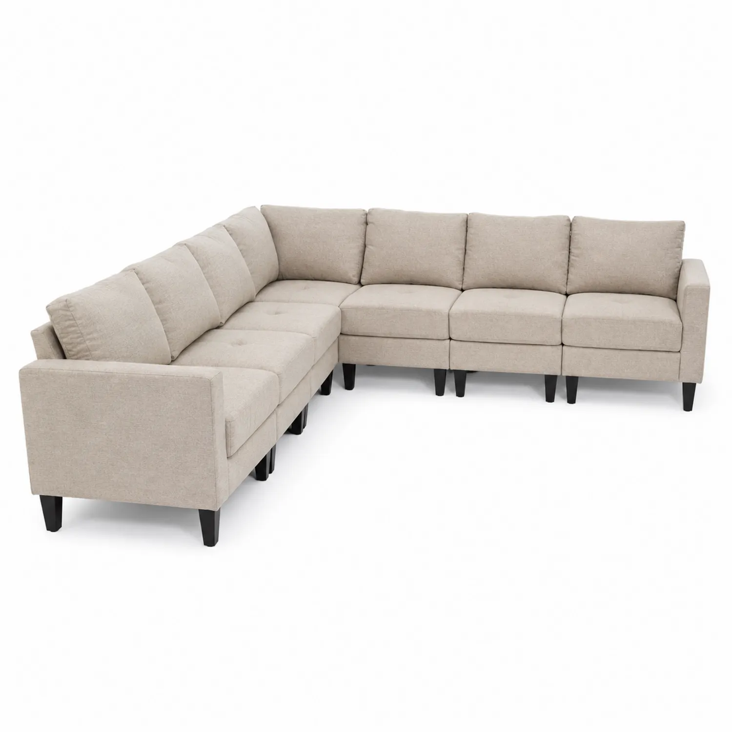 Divano modulare angolare in tessuto Beige, 6 pezzi