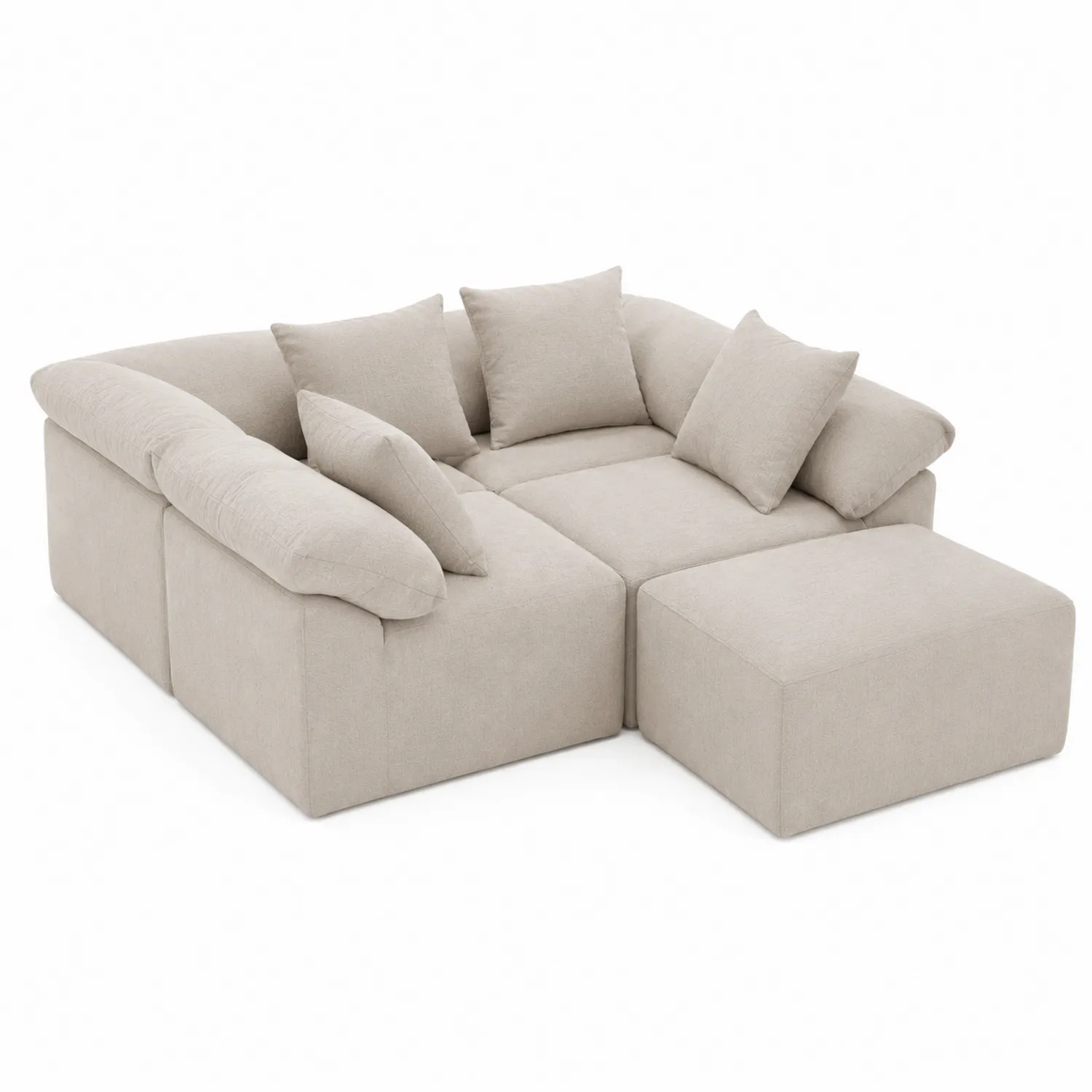 Divano modulare in tessuto beige con cuscini