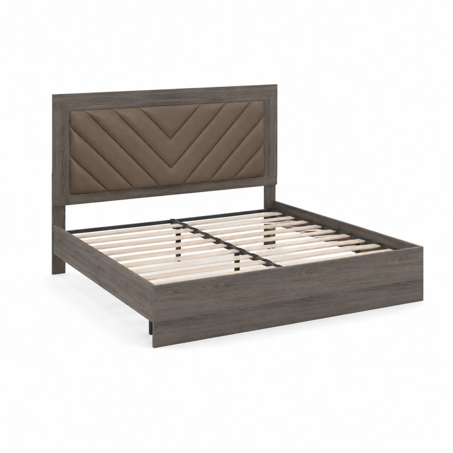 Letto matrimoniale in legno con testiera in ecopelle