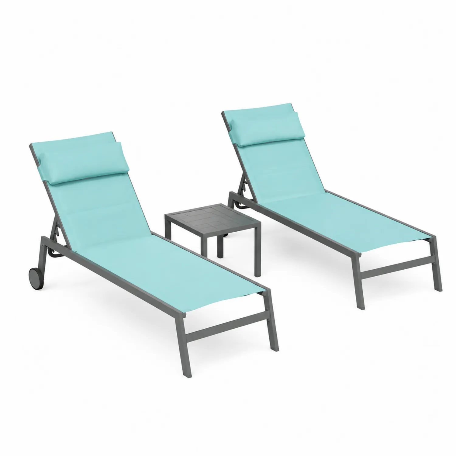 Set di due Chaise Longue da Esterno in Alluminio con Tavolino Textilene