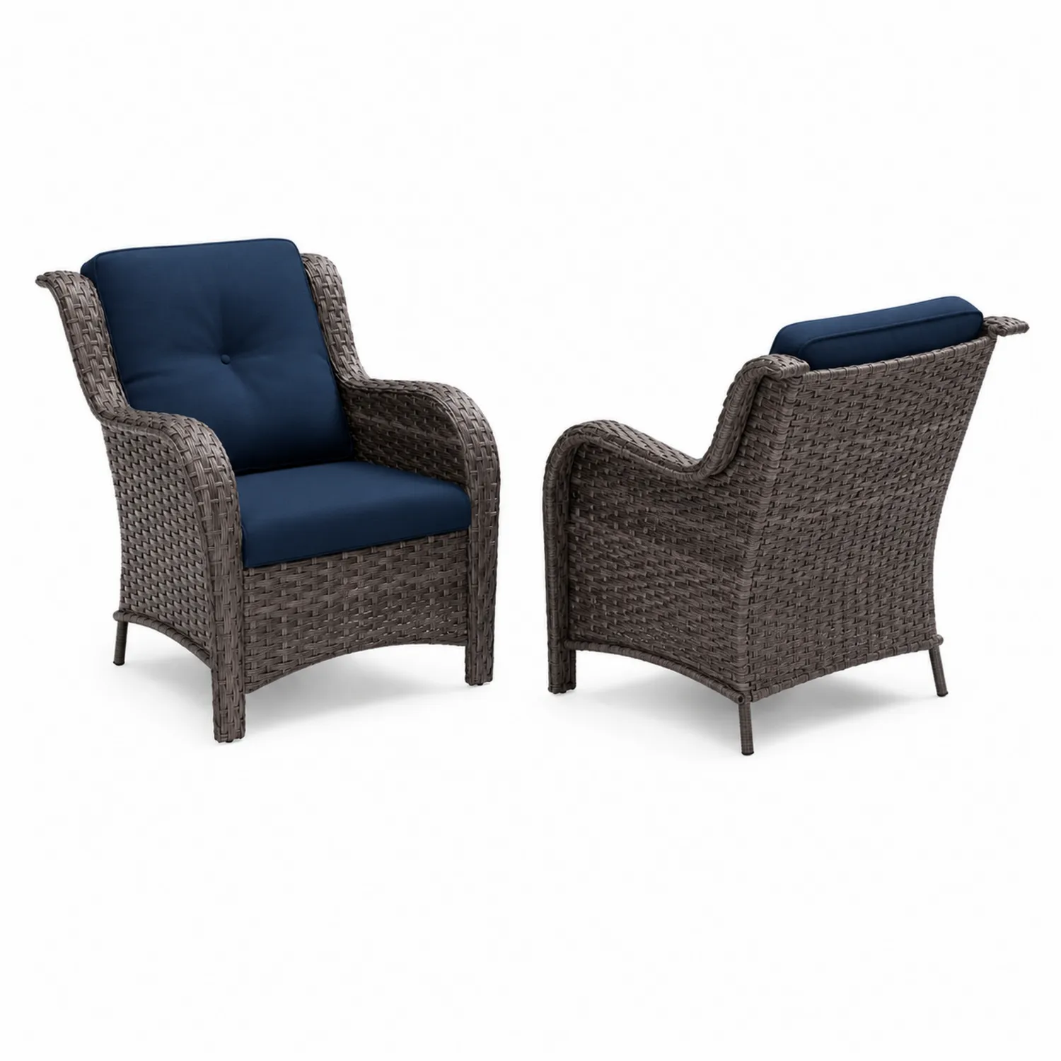 Set di 2 Poltrone in Rattan Sintetico con Cuscini in Poliestere Blu