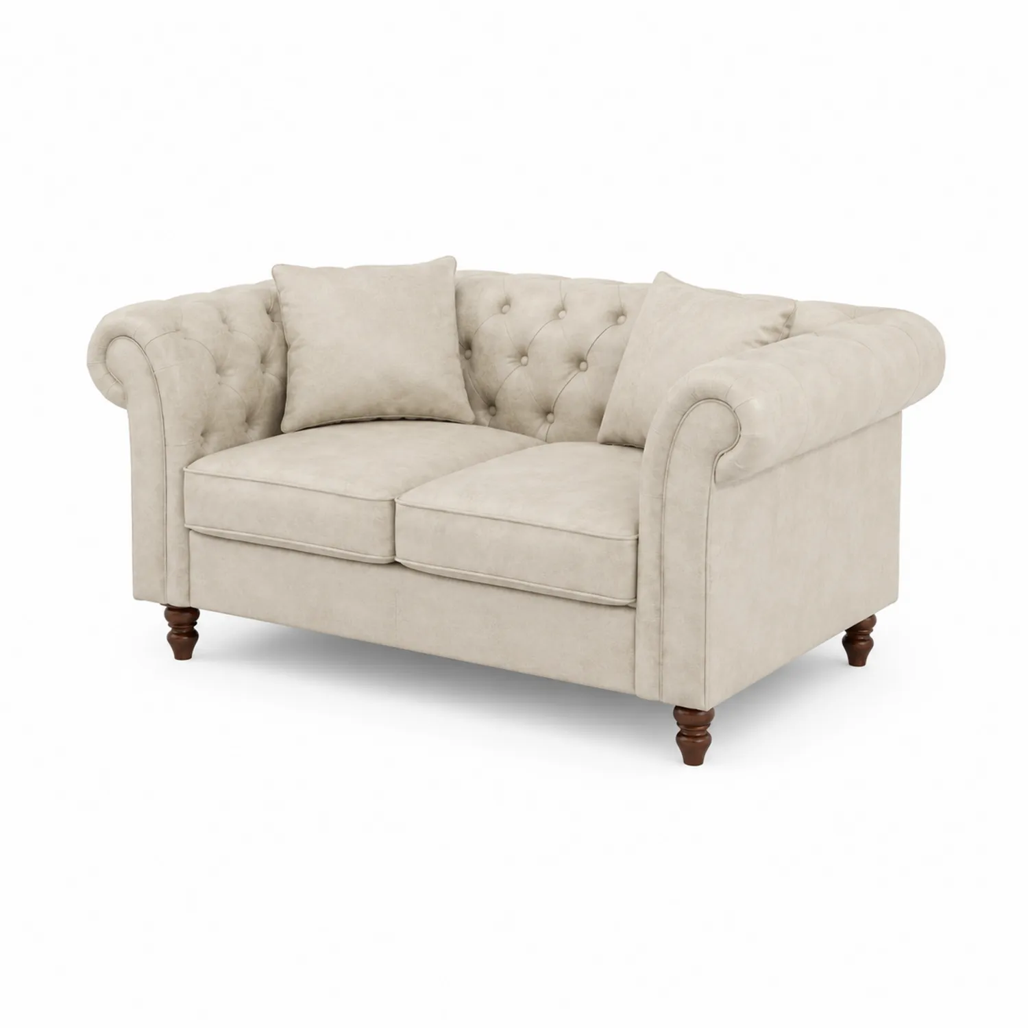 Divano Chesterfield a 2 Posti in Tessuto Beige