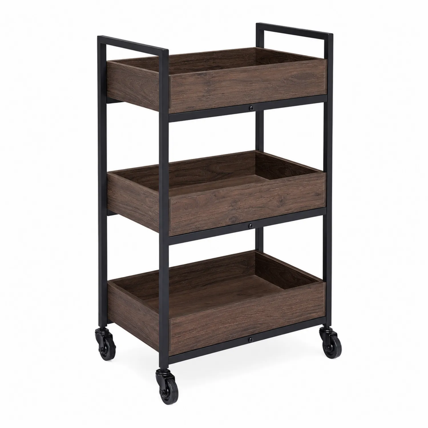 Carrello con 3 Ripiani in Metallo e Legno