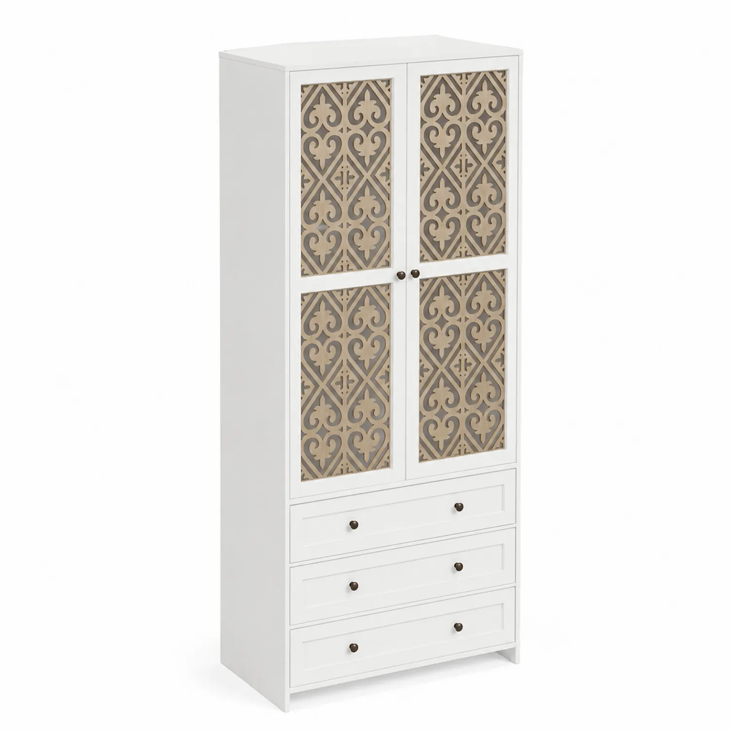 Armadio in Legno con Ante Decorative e Cassetti