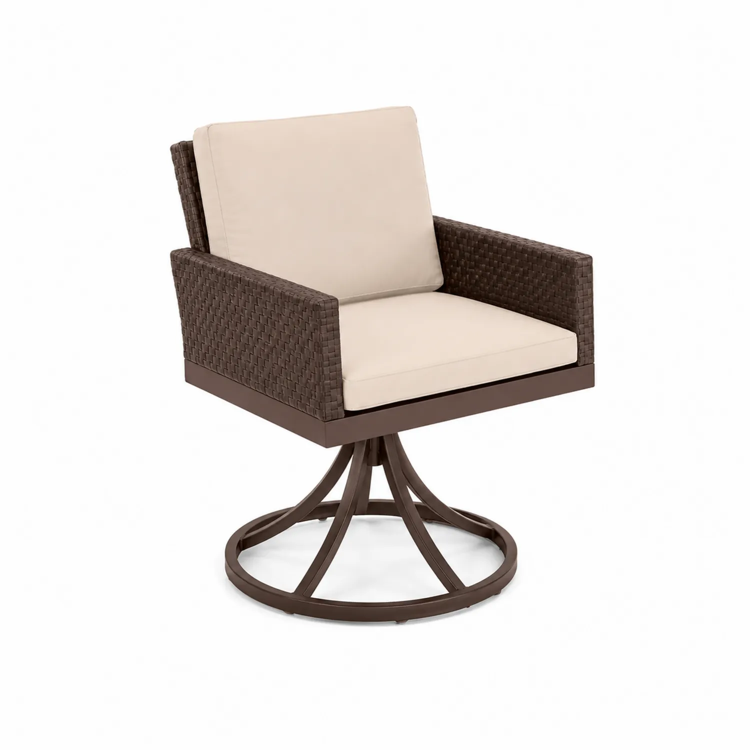 Sedia girevole da giardino in Rattan e metallo con cuscini beige