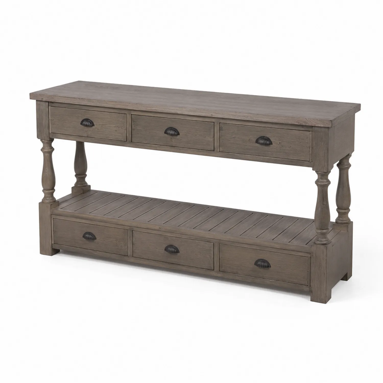 Consolle in Legno di Quercia con 6 Cassetti Grigio