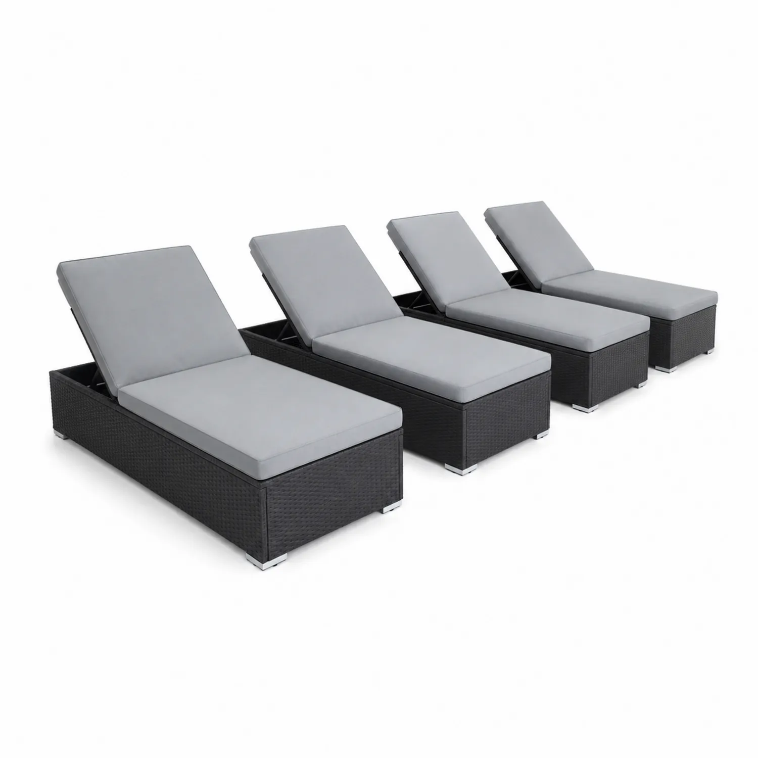 Set di 4 lettini da esterno in rattan con cuscini grigi
